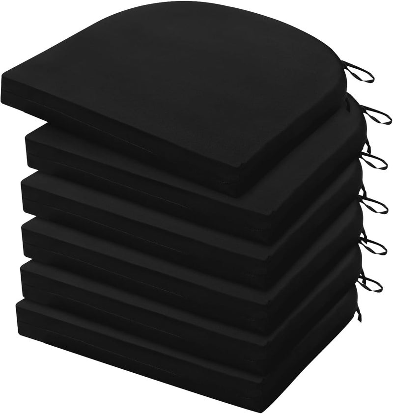 HARBOREST Outdoor Chair Cushions Set of 6, Water Resistant Patio Chair Cushions with Ties, Outdoor Seat Cushions for Patio Furniture, 17"x16"x2", Black - Image 1